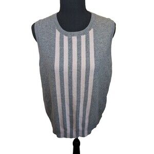J. Crew Collection Sweater Top Italian Cashmere Gray Striped Crew Neck Size XL